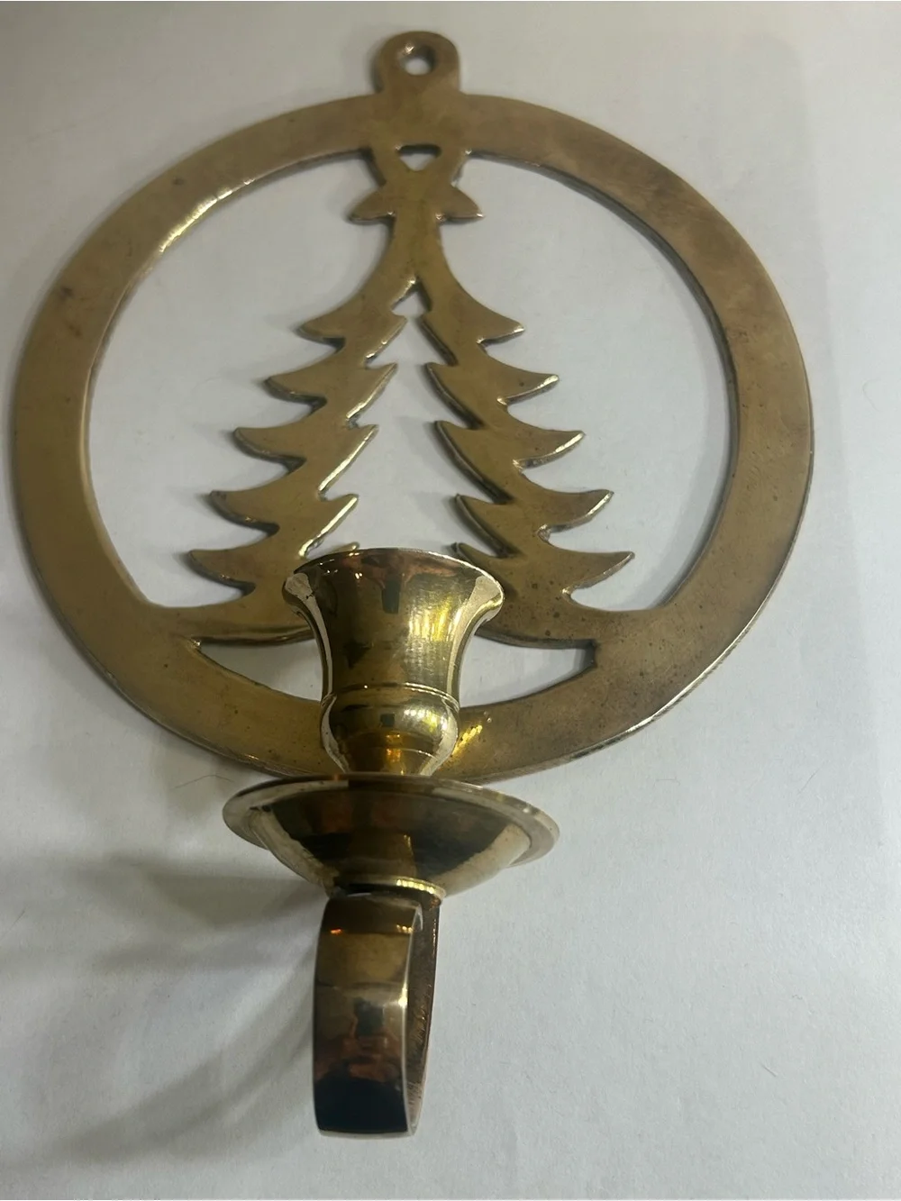 Brass Wall-Mounted Candle Holder with Pine Tree Motif - Brass